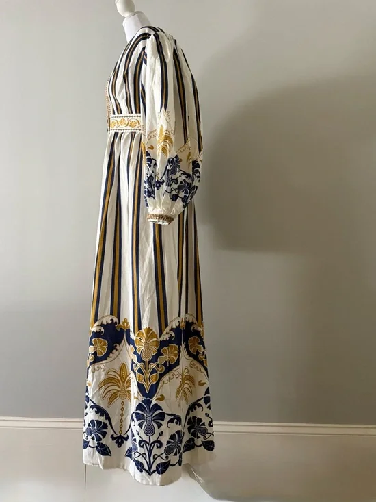 FARM Rio White Pineapple Deco Maxi Dress Linen Viscose Blend Size M NWT - Picture 5 of 12
